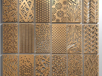 Diverse Decorative Partition Panels With Intricate Laser Cut Geometric Floral Patterns 3d model