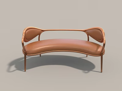 Stylish Modern Brown Leather Leisure Chair With Curved Metal Frame Design 3d model