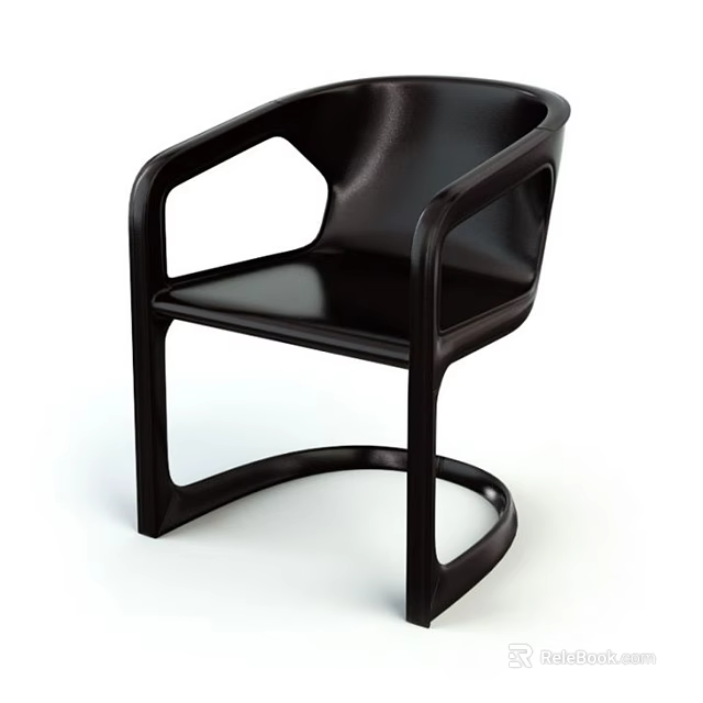 Modern Black Single Chair With Leather Seat And Curved Armrests Design 3d model 