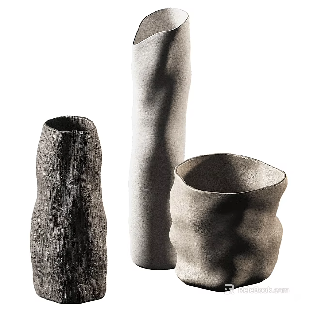 Three Piece Modern Textured Ceramic Decorative Ornaments Set for Home Decor 3d model 