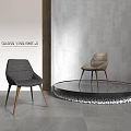 Modern Leisure Chairs with Gray and Beige Upholstery and Wooden Legs on Display Stand