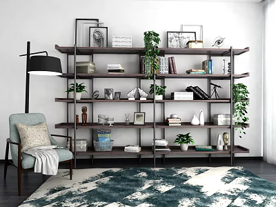 Modern Multi tiered Bookcase With Books Decorative Items Green Plants And Photo Frames 3d model