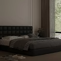Modern Tufted Black Upholstered Leather Double Bed For Cozy Minimalist Bedroom Interior Decoration