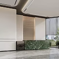 Modern Hotel Lobby Interior With White Walls Golden Lattice And Green Marble Reception Desk