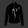 Black Leather Jacket With Minimalist Collar And Zipper Design For Stylish Look