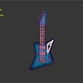 Modern Blue Electric Guitar With Unique Shape And Lightning Bolt Logo 3d model