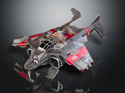 Advanced Silver Gray And Red Spacecraft With Multiple Wings Cockpit And Technical Details 3d model