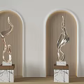 Illuminated Modern Sculptures With Marble Bases And Arched Background Walls In Elegant Design