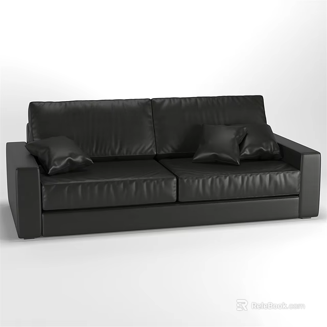 Black Leather Two Seater Sofa With Soft Cushions And Modern Design 3d model