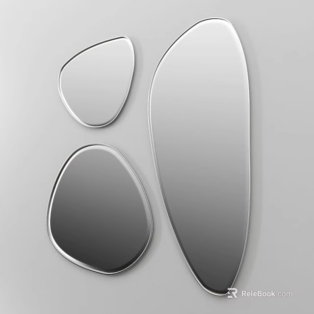 Three Unique Shaped Decorative Mirrors Mounted On Wall For Modern Decor 3d model 