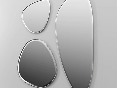Three Unique Shaped Decorative Mirrors Mounted On Wall For Modern Decor 3d model