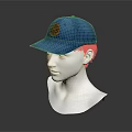 Blue Baseball Cap With Brown Logo Displayed On White Mannequin Head