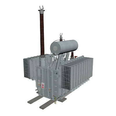 Industrial Equipment High Voltage Transformer With Metal Casing And Cooling Fins 3d model
