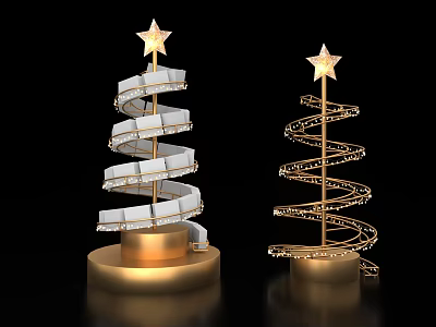 Christmas Display Stack With Spiral Structure Gold Star And White Gold Design 3d model