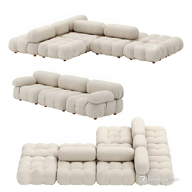 Modern Modular Sofa Set With Beige Upholstered Fabric And Multiple Configurations 3d model