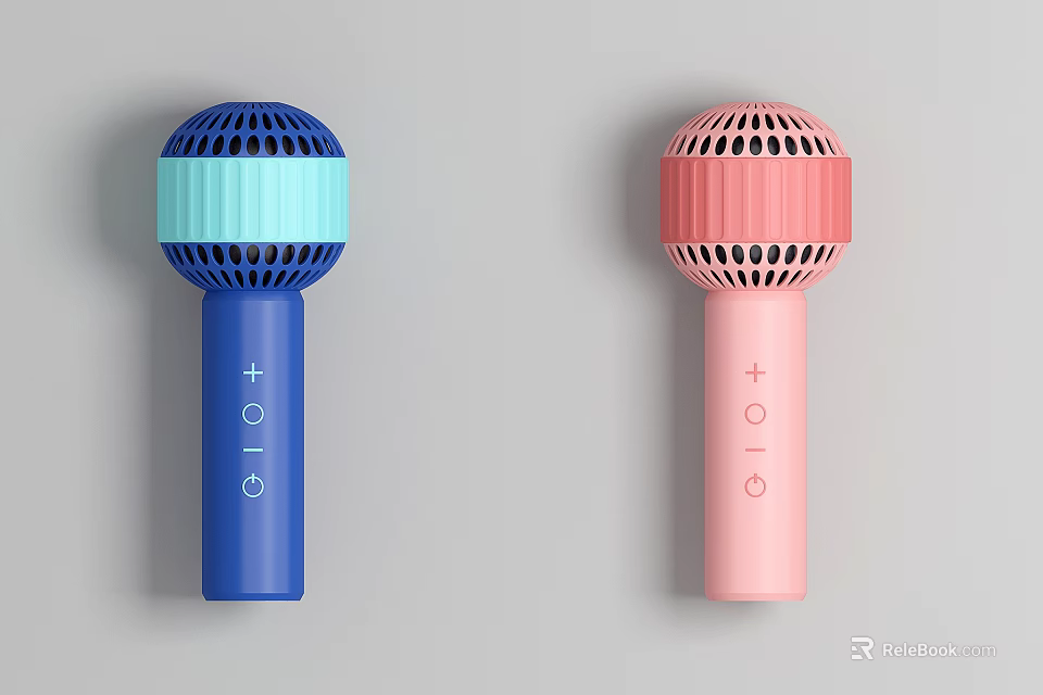 Blue And Pink GIO+ Headphone Speakers With Handheld Grid Pattern And Stripe Detail 3d model 