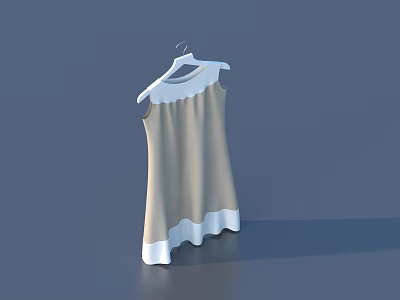 Beige Dress With White Trim On Neckline And Hem Hanging On Hanger 3d model