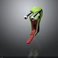Green Abstract Cartoon Creature With White Tube Eyes Open Mouth And Long Red Tongue