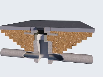 Cross Section View of Road Infrastructure with Underground Drainage Pipes and Layered Base Structure 3d model