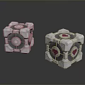 Silver Mechanical Cubes With Geometric Patterns And Glowing Pink Heart Elements