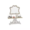 Carved Dining Table With Mirror Candlesticks Vase Bowl And Small Bottles