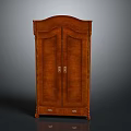 Brown Wooden Double Door Wardrobe With Arched Top And Bottom Drawers