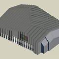 Olympic Sports Venue Exterior With Five Ring Logo And Sloped Roof Design