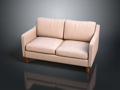 Beige Upholstered Two Seater Sofa With Wooden Legs And Modern Design 3d model
