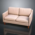 Beige Upholstered Two Seater Sofa With Wooden Legs And Modern Design