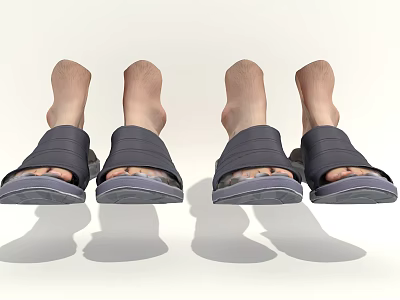 Gray Supportive Slippers Worn On Feet With Adjustable Straps For Comfort 3d model
