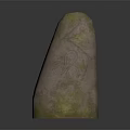 Carved Stone Sculpture With Spiral Patterns And Green Moss Covered Surface