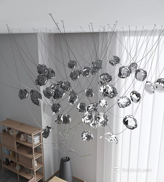 Elegant Silver Crystal Chandelier With Hanging Spherical Design In Modern Interior 3d model 
