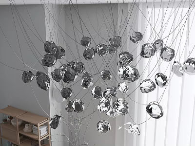 Elegant Silver Crystal Chandelier With Hanging Spherical Design In Modern Interior 3d model