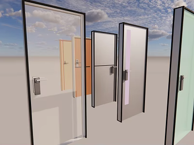 Modern Hinged Doors With Glass Panels And Metal Frames In Various Colors 3d model