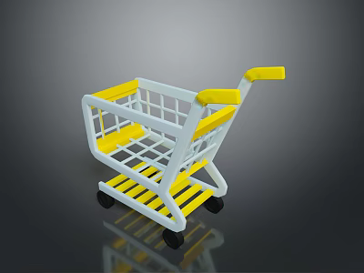 White And Yellow Shopping Cart With Grid Design And Wheels For Daily Use 3d model