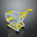 White And Yellow Shopping Cart With Grid Design And Wheels For Daily Use