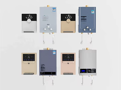 Modern Household Water Heaters with Various Colors and Digital Panels for Home Use 3d model