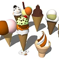 Various Ice Cream Cones With Different Flavors And Toppings Like Chocolate And Nuts