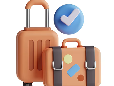 Orange Travel Suitcases Set Large With Wheels And Small With Colorful Stickers 3d model