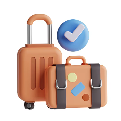 Orange Travel Suitcases Set Large With Wheels And Small With Colorful Stickers 3d model
