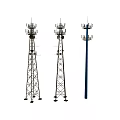 Industrial Communication Towers With Metal Structures And Blue Antenna Equipment