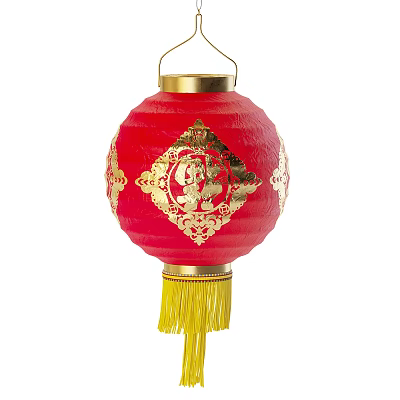 Red Chinese Lantern With Golden Fu Character Decorations And Yellow Tassel 3d model