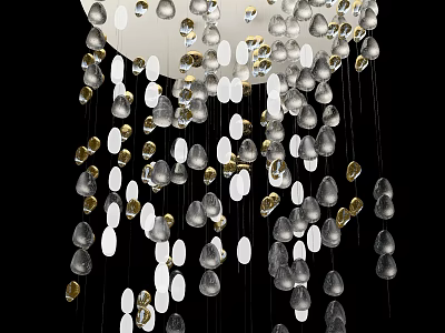 Modern Chandelier With Silver Gold White Teardrop Pendants And Contemporary Hanging Design 3d model