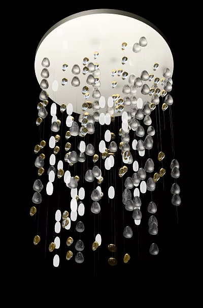Modern Chandelier With Silver Gold White Teardrop Pendants And Contemporary Hanging Design 3d model