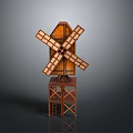 Wooden Windmill Model With Rotating Blades And Tower Base Structure