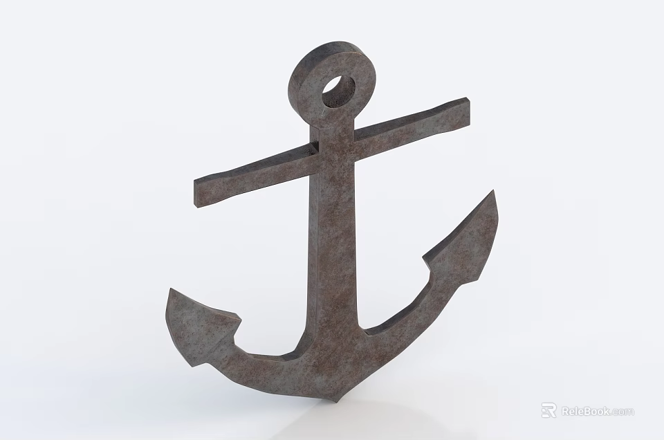 Rustic Metal Anchor Decorative Artifact With Distressed Surface On White Backdrop 3d model 