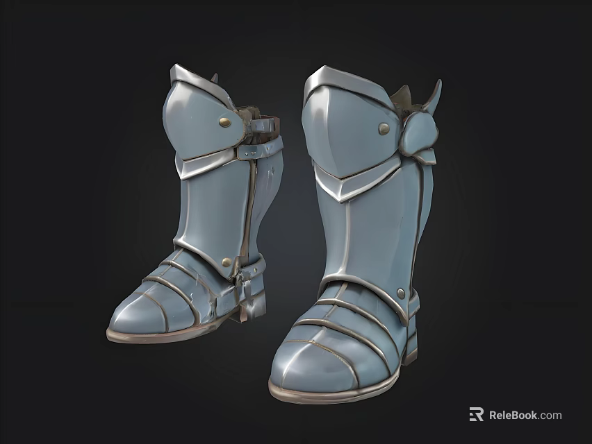 Blue Metallic Armor Boots With Straps And Decorative Medieval Design 3d model 