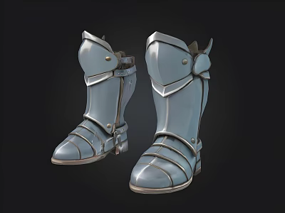 Blue Metallic Armor Boots With Straps And Decorative Medieval Design 3d model