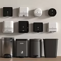 Modern Sanitary Dispensers and Trash Bins in Black White Colors for Home Office Use