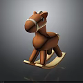 Brown Wooden Rocking Horse With White Accents And Stable Rocker Base
